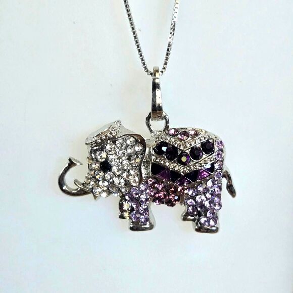 Sparkling Swarovski elements Rhinestone Elephant Pendant Necklace 💜 - Picture 1 of 6